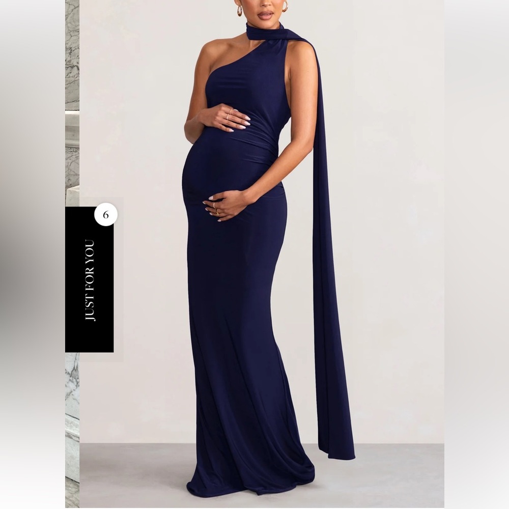 Club L London Navy One-Shoulder Maxi Dress